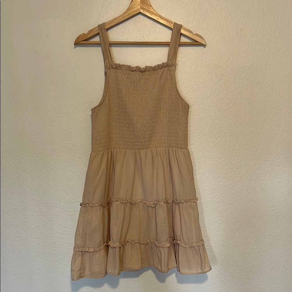 Tan Sleeveless Ruffle Dress